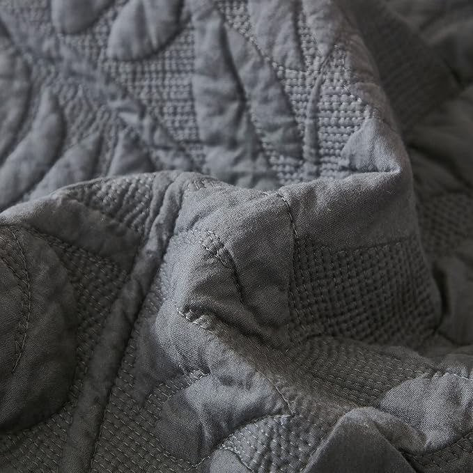 MarCielo 3-Piece 100% Cotton Oversized Bedspread Lightweight Quilt Coverlet Embroidery Farmhouse Bedding Set T0 (Dark Grey, Oversized King (118"x106"))