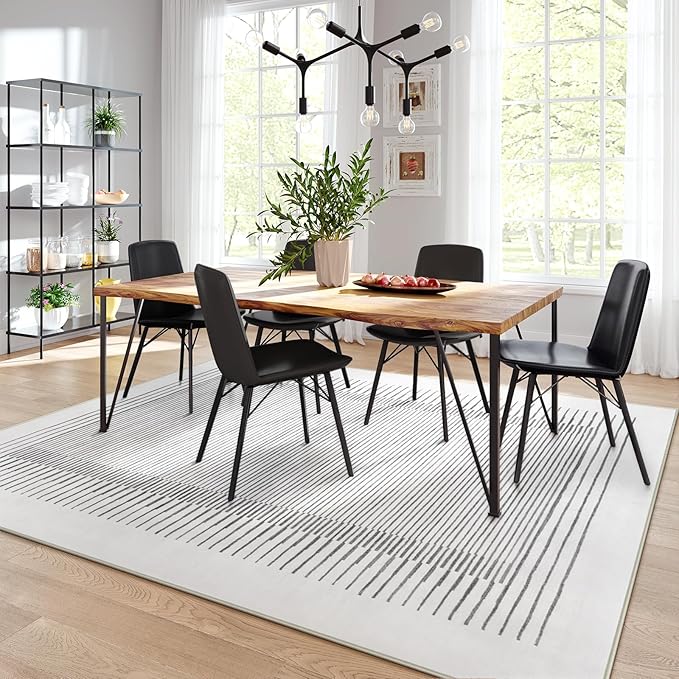 Wonnitar Washable Striped 8x10 Rugs for Living Room, Non-Slip Soft Grey Berber Stripe Bedroom Rug, Low Pile Minimalist Floor Carpet for Dining Room Living Room Office Department (Grey, 8' x 10')