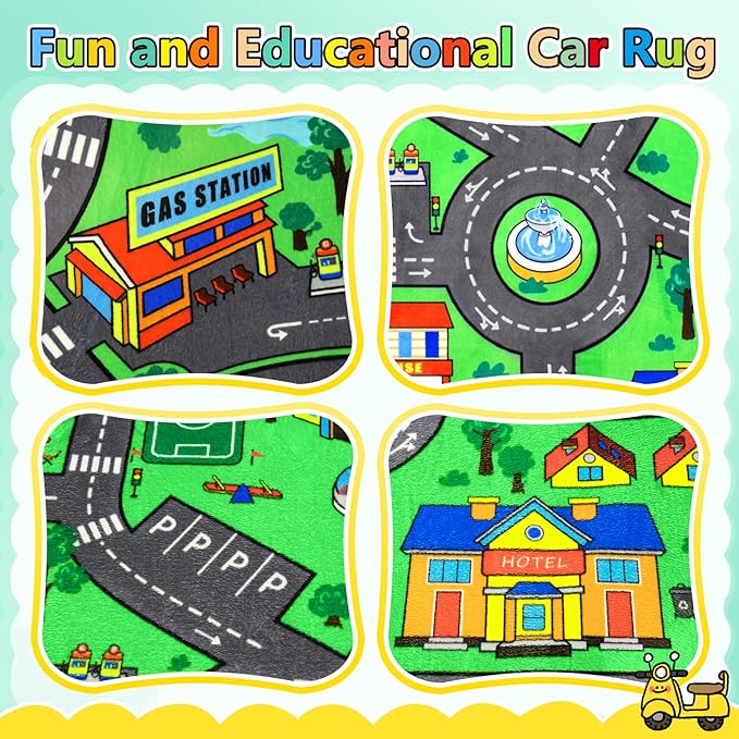 Kids Rug, City Road Rug for Kids,6x9 Ft Car mats for Toy Cars, Realistic Colors Perfect for Children and Baby Play Mat, Non-Slip Classroom Carpet