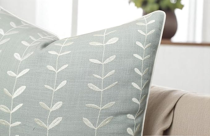 VAGMINE Embroidered Lollipop Cushion Cover - 20x20 Inches Square - 100% Cotton Robins Egg Throw Pillow Case - Subtle Textured Pattern - Perfect for Sofa, Lounge, Bed, Farmhouse, Office Decor