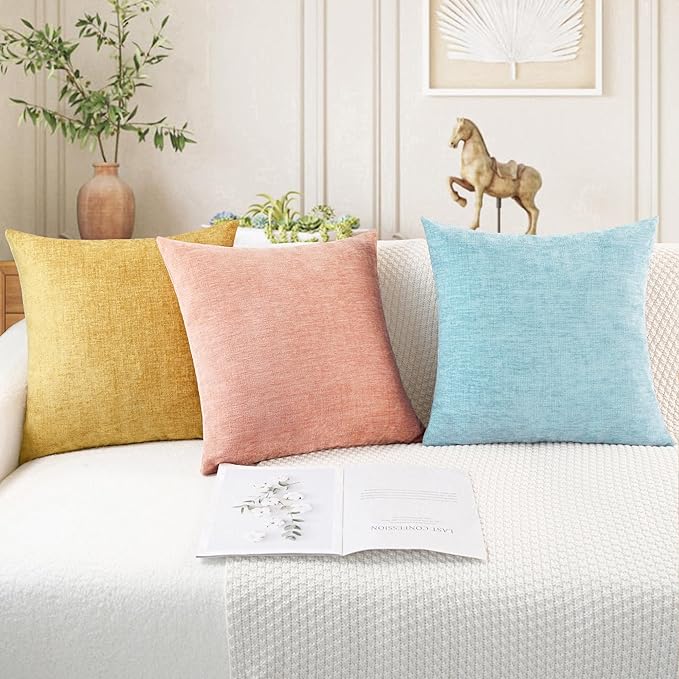 CaliTime Throw Pillow Covers Decorative 22 X 22 Inches Pack of 2 Cozy Chenille Cushion Cases for Couch Sofa Bed Living Room Home Light Blue Grey