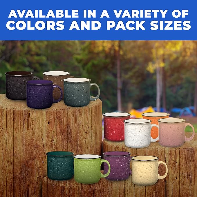 Set of 8 Ceramic Campfire Mugs – 15 Oz, Black – Coffee & Tea Cups for Home, Work, Travel, Camping – Customizable, Great for DIY, Events, Companies