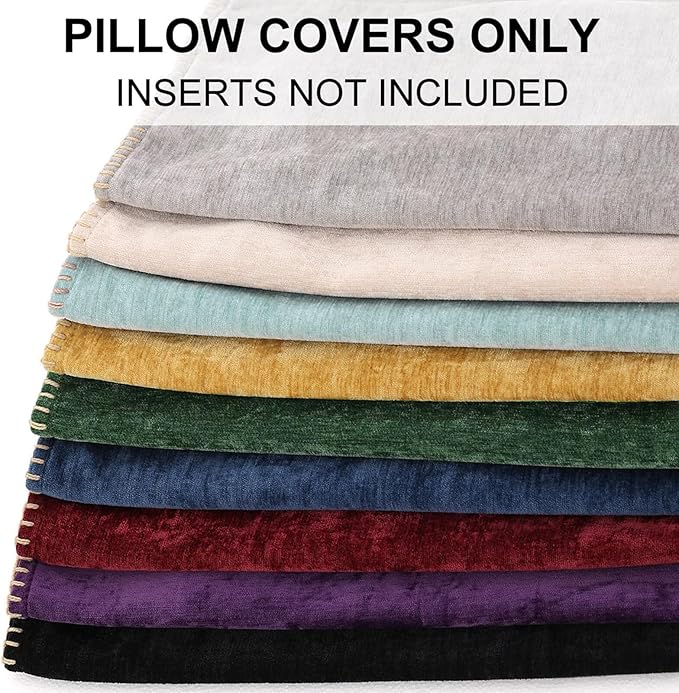 decorUhome Chenille Soft Throw Pillow Covers 18x18 Set of 2, Farmhouse Velvet Neutral Decorative Euro Pillow Covers with Stitched Edge for Couch Sofa Bed Home Decor, Aqua Haze