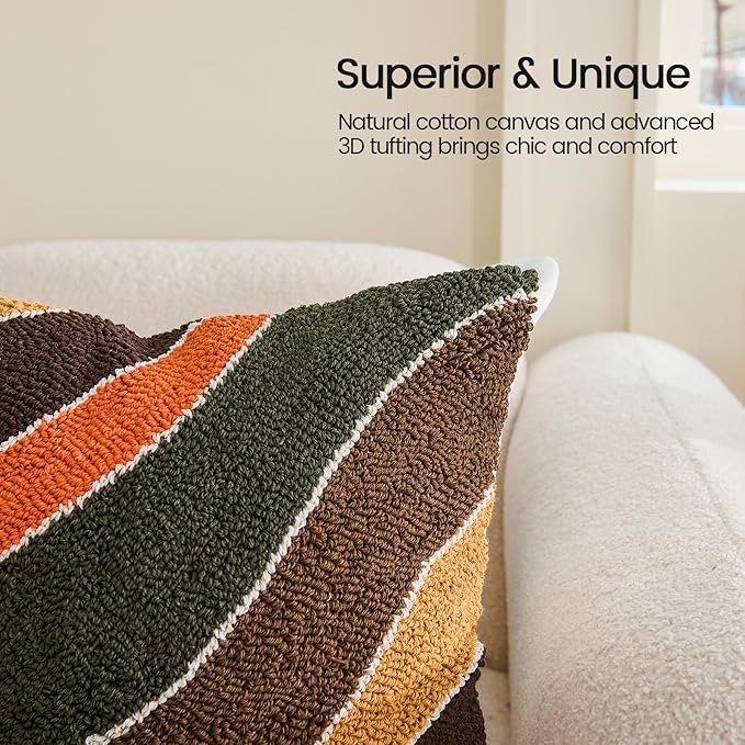 HOdo Home 2PCS 18x18 Pillow Covers-Throw Pillow Cover,Tufted Boho Jacquard Pillow Covers,Farmhouse Decorative Pillow Cover,Pillow Cases for Couch,Sofa,Bed,Chair,Living Room,Home Decor