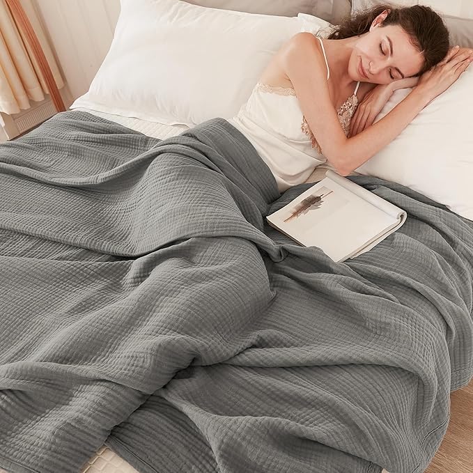EMME Cotton Blanket Muslin Throw Blanket for Couch Breathable Gauze Blanket All Season Soft and Lightweight Muslin Blankets for Adults (Grey, 50"x70")