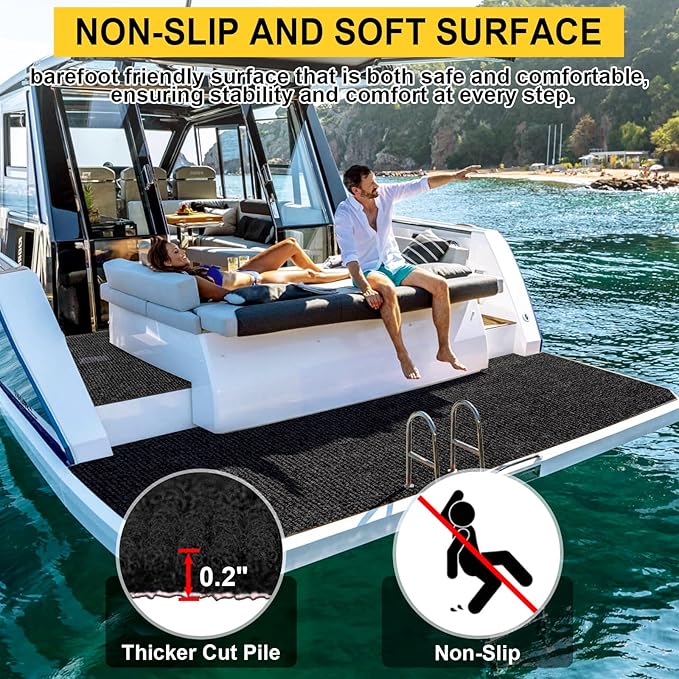 Marine Carpet,6 FT x 23 FT Black Indoor Outdoor Carpet 0.2" Thick Boat Carpet with Water-Proof TPE Backing, Non-Slide Outdoor Marine Carpet Roll for Home, Patio, Porch, Deck