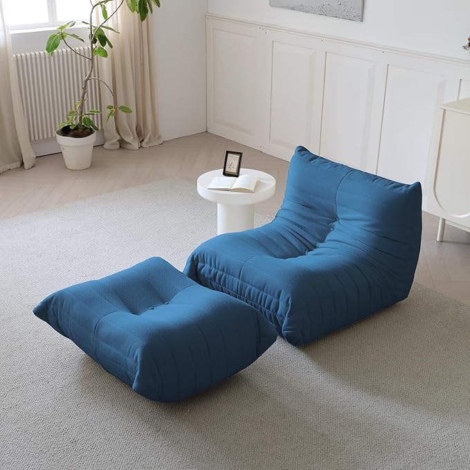 Luxury Ottomans, Modern Square Foot Rest for Sofa Couch Chair, Lazy Floor Seating, Fireside Bean Bag Chair, Tatami Sofa Lounger for Living Room, Bedroom, Office, Black
