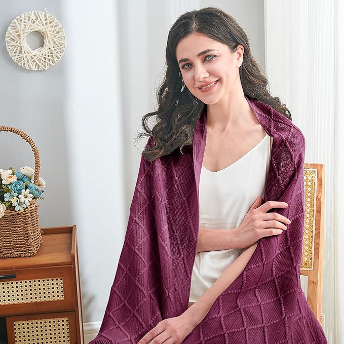 inhand Knitted Throw Blanket for Couch and Bed, Soft Living Room Home Decor Knitted Blanket with Tassel, Outdoor Lightweight Breathable Summer Blanket, Farmhouse Warm Woven Decorative, 50"x60"