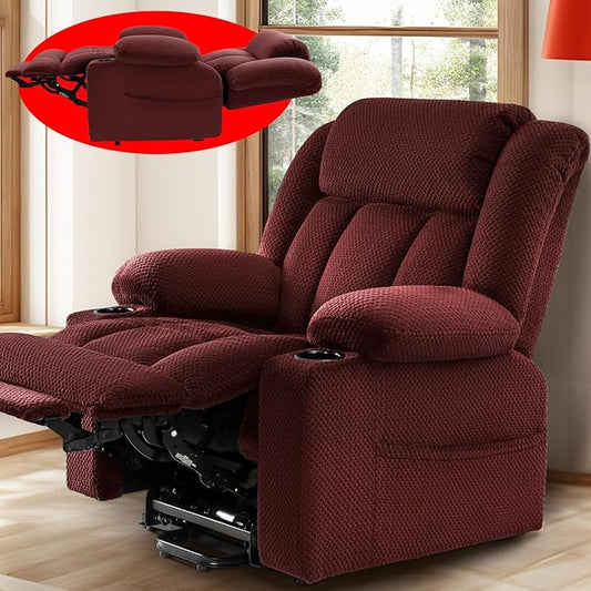 Three Motor Large-Wide Power Lift Chairs Recliners for Big and Tall Elderly, 180° Lay Flat Lift Chair, Infinite Position, Power Headrest, Heat & Vibration Massage (Plush Flannel, Red)