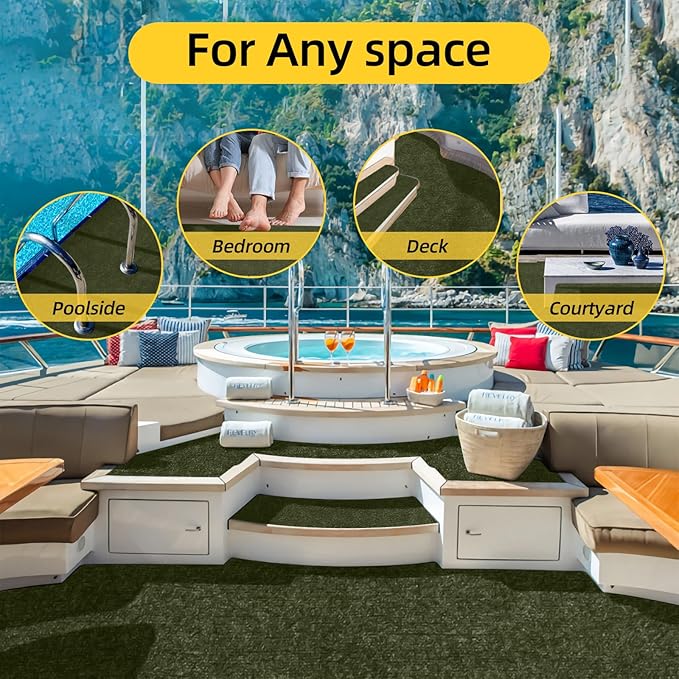 Marine Carpet,5 FT x 20 FT Olive Green Indoor Outdoor Carpet 0.2" Thick with Water-Proof TPE Backing, Non-Slide for Home, Patio, Porch, Deck