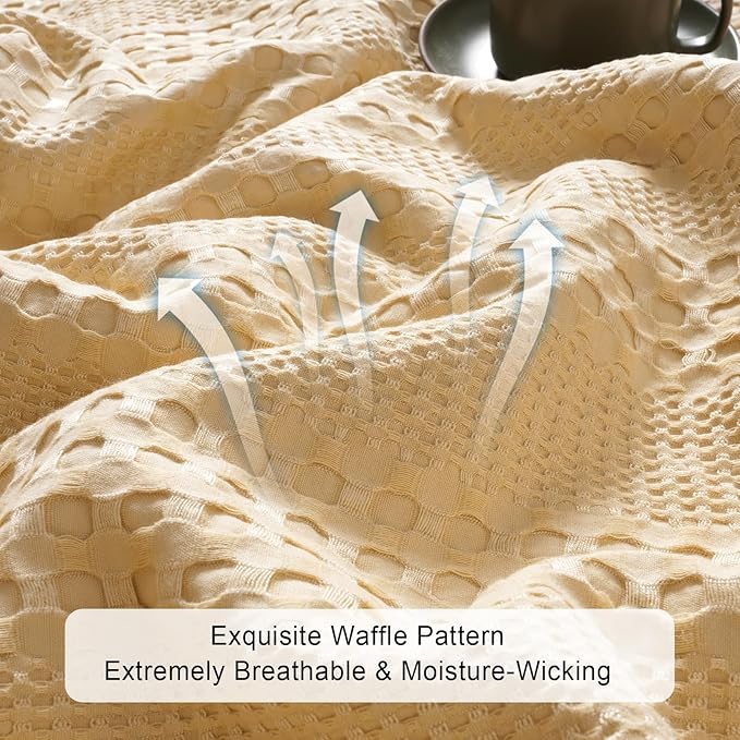 PHF Cooling Waffle Blanket King Size, Lightweight 60% Rayon Derived from Bamboo & 40% Cotton Breathable Blanket for Hot Sleepers, Soft and Luxury for Bed Couch and Sofa, 104"x90", Beige