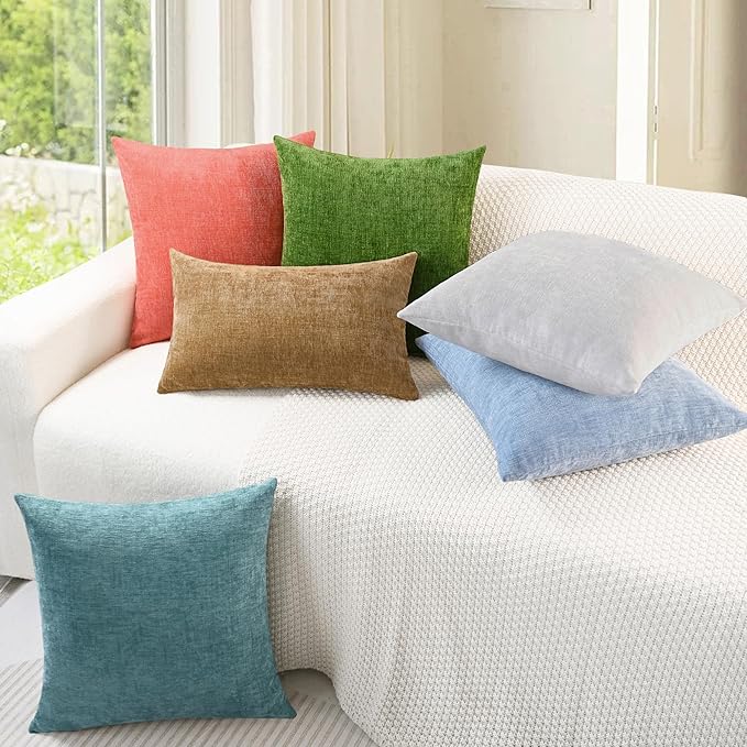 CaliTime Throw Pillow Covers Decorative 22 X 22 Inches Pack of 2 Cozy Chenille Cushion Cases for Couch Sofa Bed Living Room Home Moonbeam Gray