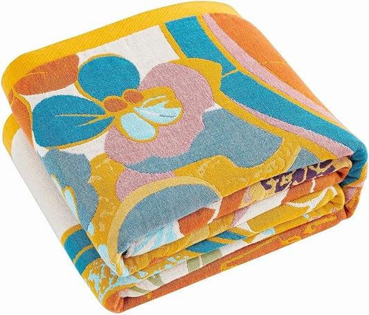 Boho Throw Blanket, Lightweight Blankets for Summer, 100% Cotton Bohemian Decorative Throw Blanket, 50"x60" Reversible Muslin Breathable Woven Farmhouse Blankets Quilt,