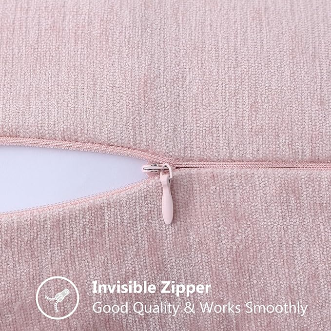 decorUhome Chenille Soft Throw Pillow Covers 12x20 Set of 2, Lumbar Velvet Farmhouse Neutral Decorative Euro Pillow Covers with Stitched Edge for Couch Sofa Bed Home Decor, Blush Pink