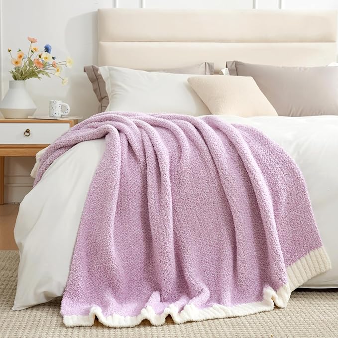 Snuggle Sac Light Purple Throw Blanket for Couch, Super Soft Warm Lavender Blankets Cozy Knit Fuzzy Plush Lightweight Throws for Sofa, Bed,Living Room, Heather Lilac, 50x60 inches