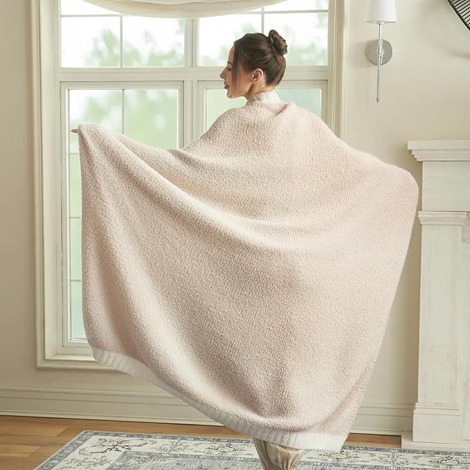 Joiedomi Throw Blanket for Couch Bed Sofa, Beige Knitted Blankets Gifts for Women Mom Girls, Cozy Cute Soft Throw Home Room Decor Aesthetic for Women Mothers Birthday Gifts 50x60 Inches