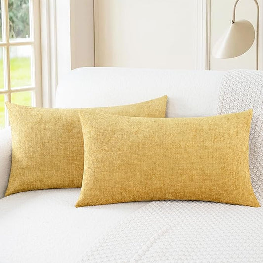 CaliTime Throw Pillow Covers Decorative 16 X 26 Inches Pack of 2 Cozy Chenille Cushion Cases for Couch Sofa Bed Living Room Home Gold