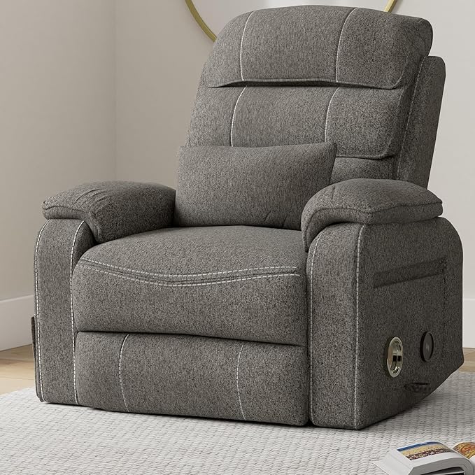 Power Lift Recliner Chair for Adults Elderly Chenille Lay Flat Recliners with Massage Heat, Extended Footrest, Wireless Charging Device, USB Ports, Cup Holder, Lumbar Pillow Up to 400LBS