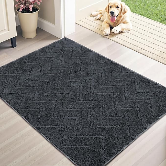 Stiio Dirt Trapper Door Mat 24x35.5 Inches, Front Doormat Indoor Outdoor Entrance Low Pile, All-Season, All-Weather Absorbent Entry Rug, Washable Non Slip Rug for Entryway, Dark Grey