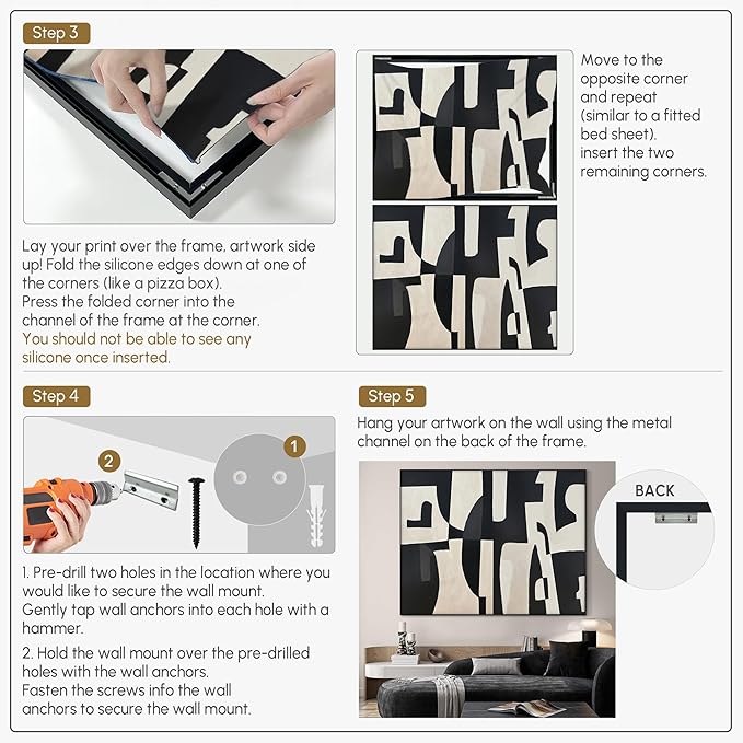 SIGNWIN 46"x60" Extra Large Framed Wall Art Black and White Abstract Geometric Design, Minimalist Modern Print for Home Living Room Bedroom Decor (Frame Assembly Required)