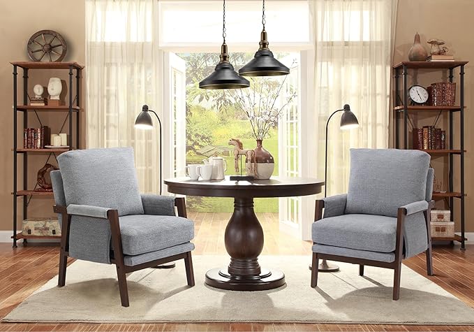 Modern Accent Chair for Living Room Mid Century Arm Chair Upholstered Bedroom Chair Comfy Lounge Chair with Solid Wood Frame, Grey
