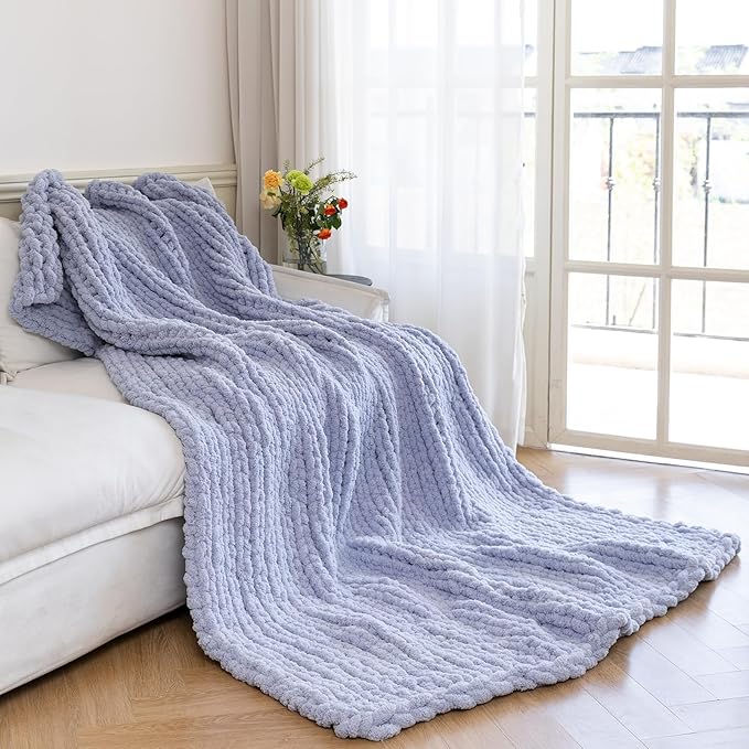 Chunky Knit Blanket - Luxury Soft Cozy 40 * 50 Throw Blanket,100% Woven Blanket Rope Knot Throw Blanket for Couch, Sofa, Home Decor, Gift - Machine Washable(Grey)