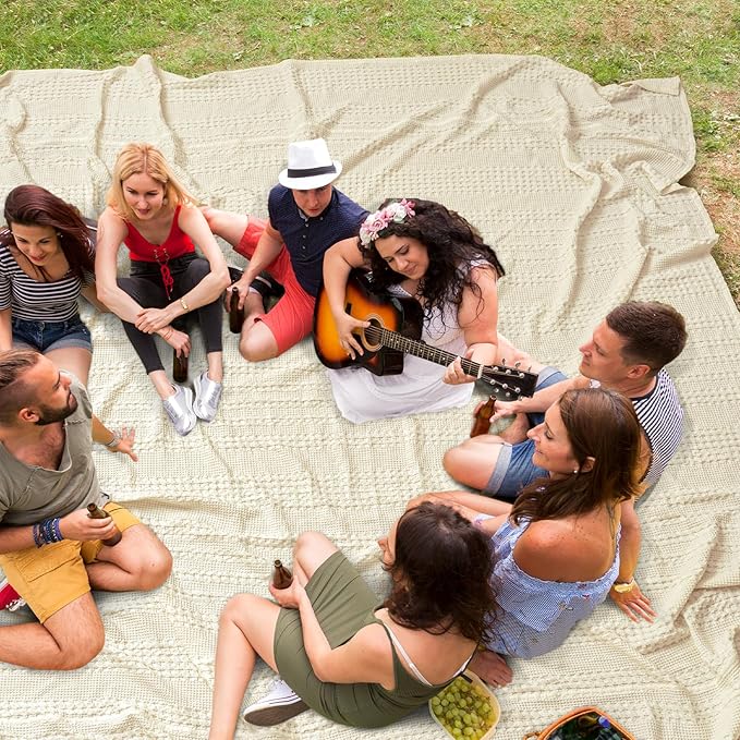 PHF 100% Cotton Waffle Blanket Oversized King 120"x120", Lightweight Breathable Extra Large 10'x10' Summer Blankets for Bed, Giant Big Luxury Aesthetic Woven Bedding for Home Decor, Cannoli Cream