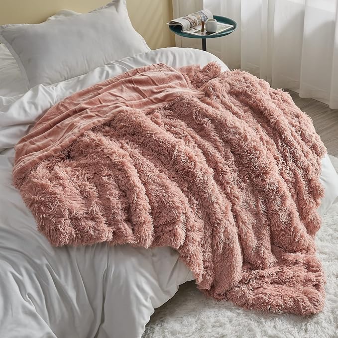 GONAAP Fuzzy Faux Fur Throw Blanket Twin Size Pink Super Soft Cozy Plush Fuzzy Shaggy Blanket for Couch Sofa Bed (Pink, Twin(60"x80"))