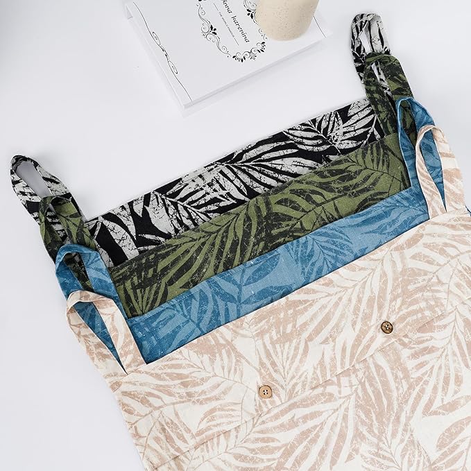 Linen Hanging Laundry Bag, 100% Linen Leaf Print Over The Door Laundry Hamper with Buttons and Zipper, Space Saving Door Hampers for Laundry Dirty Clothes Home Travel, Black, 19.7x27.5inches