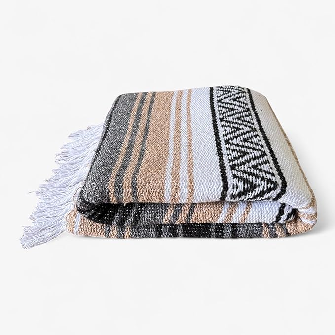 Traditional Handwoven Mexican Blanket, Large Falsa Serape - Soft & Durable - Vibrant Beach, Picnic, Yoga & Camping Mat - Lightweight Boho Throw 70"x50" (Haze)