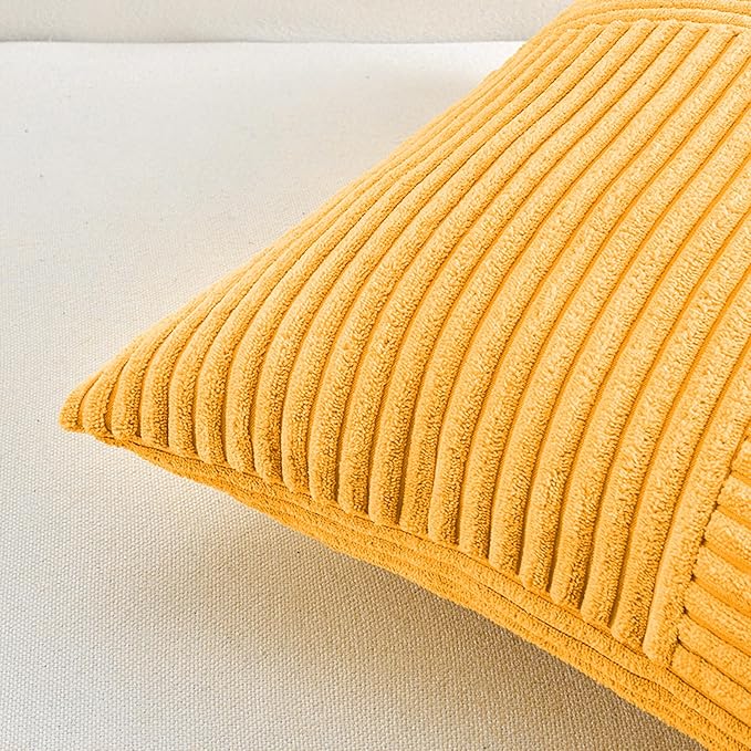 Fancy Homi 2 Packs Sunflower Yellow Spring Decorative Throw Pillow Covers 18x18 Inch for Living Room Couch Bed Sofa, Gold Yellow Home Decor, Soft Corss Corduroy Patchwork Textured Cushion Case 45x45cm