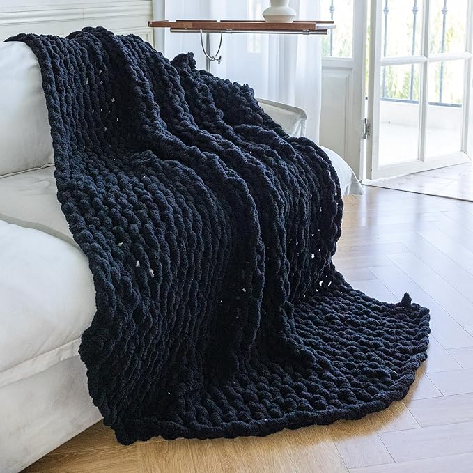 Chunky Knit Blanket - Luxury Soft Cozy 40 * 50 Throw Blanket,100% Woven Blanket Rope Knot Throw Blanket for Couch, Sofa, Home Decor, Gift - Machine Washable（Black）