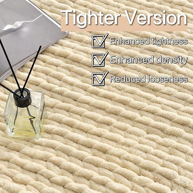 Maetoow Tighter Version Chenille Chunky Knit Blanket Throw （60×80 Inch）, Handmade Warm & Cozy Blanket Couch, Bed, Home Decor, Soft Fleece Banket, Boho Thick Blankets and Giant Yarn Throws，Beige