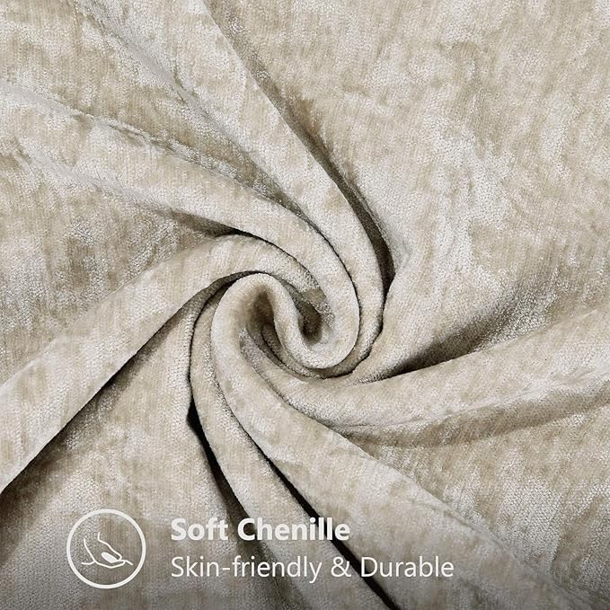 decorUhome Chenille Soft Throw Pillow Covers 20x20 Set of 2, Farmhouse Velvet Neutral Decorative Euro Pillow Covers with Stitched Edge for Couch Sofa Bed Home Decor, Beige