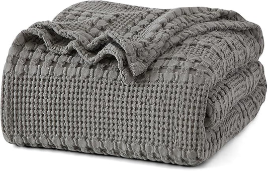 PHF 100% Cotton Waffle Weave Blanket Twin Size, Soft Lightweight Breathable Cozy Summer Blankets for Bed, Luxury Aesthetic Woven Bedding for Home Decor, 66"x90", Dark Grey