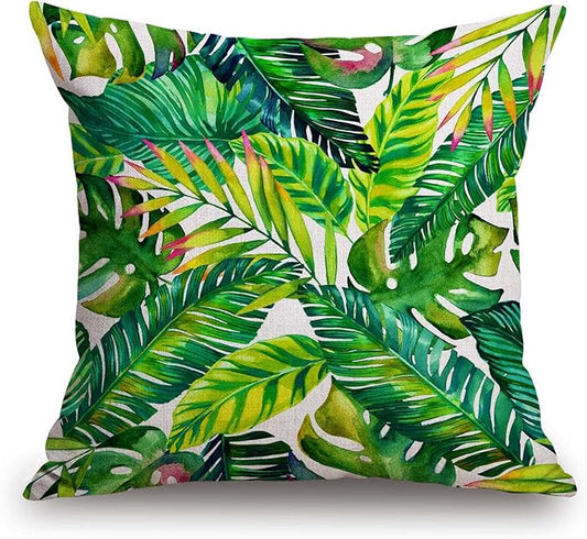 TSSOHU Orange Leaves Outdoor Throw Pillow Cover - Green Tropical Palm, Banana Leaves Decorative Cushion Cases - Farmhouse Style Home Decor for Couch - 18x18 inch