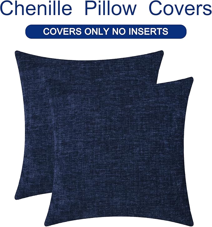 CaliTime Throw Pillow Covers Decorative 26 X 26 Inches Pack of 2 Cozy Chenille Cushion Cases for Couch Sofa Bed Living Room Home Navy Blue