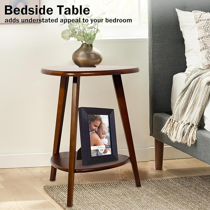 Modern End Table, Wood Side Table with Storage Shelf, End Table for Living Room, Small Side Tables for Small Spaces, Solid Wood Legs, Brown