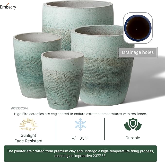 Emissary Bullet 14 in. Coastal Splash Ceramic Round Planter (14 in. L x 14 in. W x 15.5 in. H) with Drainage Hole