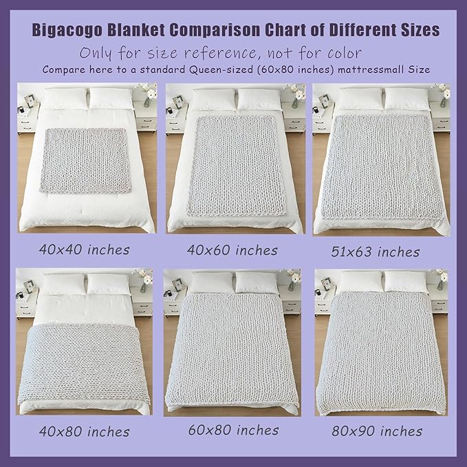 Bigacogo Chunky Knit Throw Blanket for Couch, 40x80 inches, 100% Hand Knitted with Thick Jumbo Chenille Yarn, Cozy Soft Large Rope Knot Cable Crochet Blankets for Sofa Bed Living Room, Mint