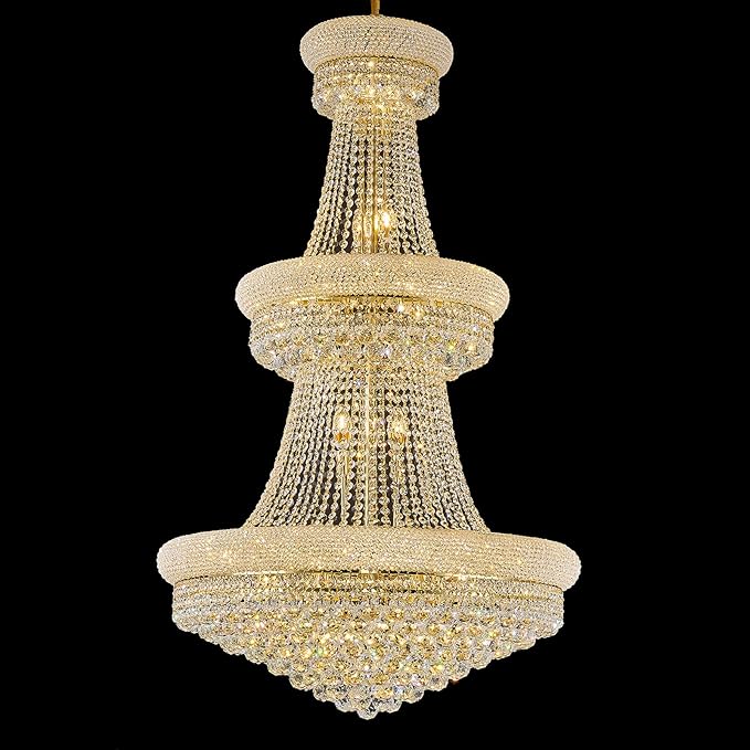 31 - Light Large Empire Crystal Chandelier for High Ceiling Foyer Entryway Staircase Living Room Dining Room Gold Finish