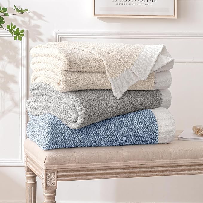 MIULEE Light Grey Super Soft Throw Blanket for Couch, Cozy Fluffy Warm Throws Knit Blankets for Sofa, Bed, Chair, Living Room, Camping, Picnic, 50 x 60 inch