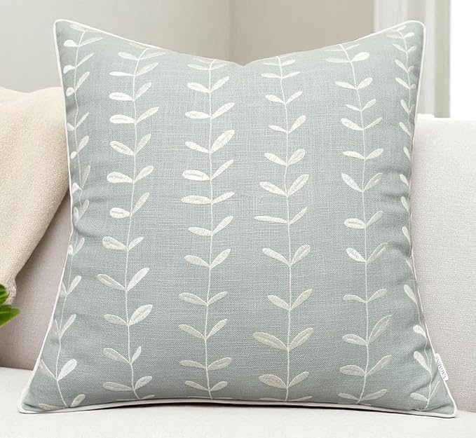 VAGMINE Embroidered Lollipop Cushion Cover - 20x20 Inches Square - 100% Cotton Robins Egg Throw Pillow Case - Subtle Textured Pattern - Perfect for Sofa, Lounge, Bed, Farmhouse, Office Decor