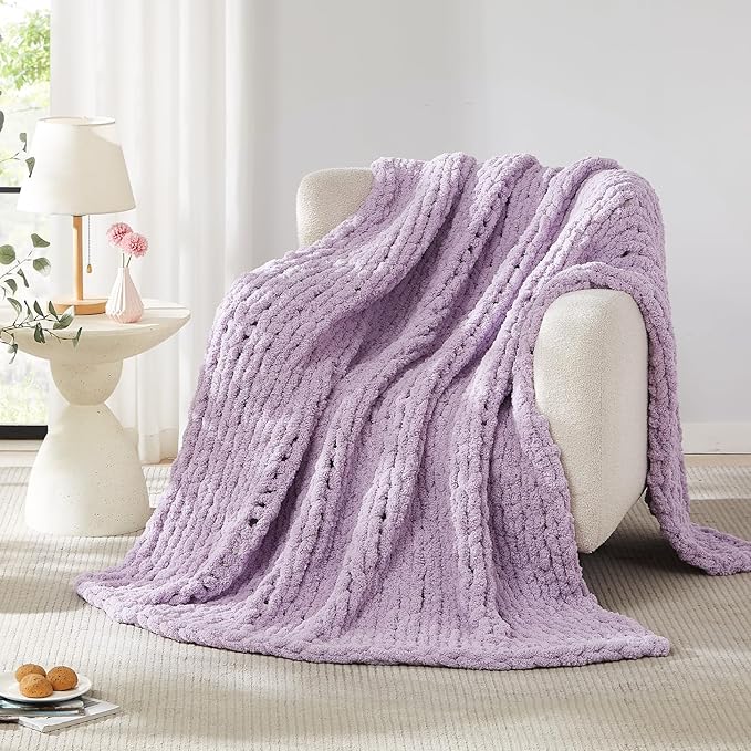 L'AGRATY Chunky Knit Blanket Throw - Soft Chenille Yarn Throw Blanket 40x50： Handmade Thick Cable Knit Crochet Blanke - Large Knit Blanket Chunky Rope Knot Throw Blanket for Couch Sofa Bed Home Decor