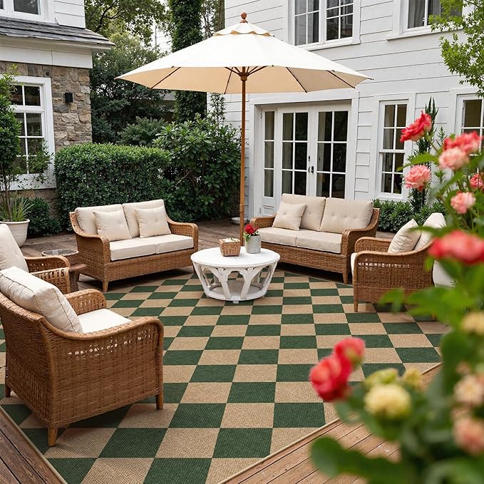 Lahome Checkered Washable Rugs 8x10, Easy Jute Rug for Living Room Patio, Farmhouse Neutral Indoor Outdoor Carpet Non Slip Non Shedding Floor Carpet for Office Deck Backyard