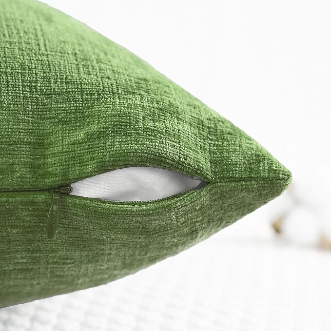 CaliTime Throw Pillow Covers Decorative 18 X 18 Inches Pack of 2 Cozy Chenille Cushion Cases for Couch Sofa Bed Living Room Home Forest Green