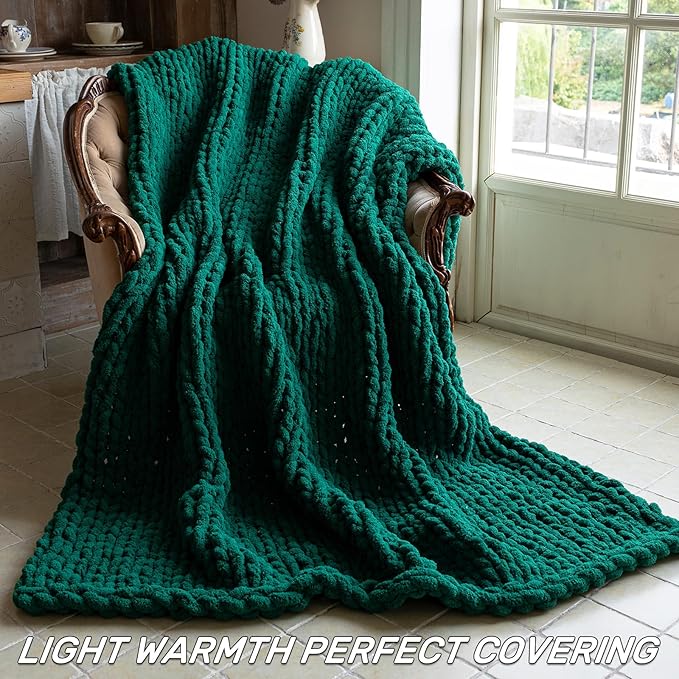 Chunky Knit Blanket - Luxury Soft Cozy 40 * 50 Throw Blanket,100% Woven Blanket Rope Knot Throw Blanket for Couch, Sofa, Home Decor, Gift - Machine Washable（Blackish Green）