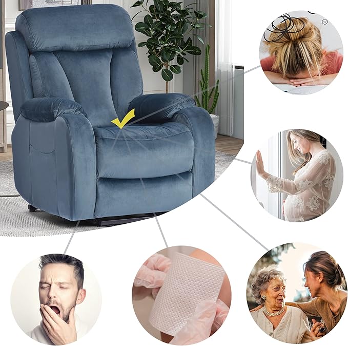 Power Lift Chair Recliners for Elderly, Modern Adult Power Lift Recliner, Velvet Upholstery Electric Lift Chair Recliner with Remote Side Pocket for Living Room(Navy Blue)