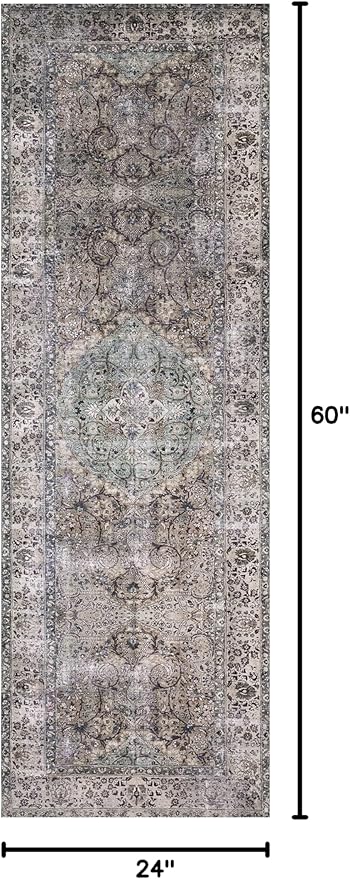 Loloi Layla Collection LAY-06 Taupe/Stone 2'-0" x 5'-0" .13" Thick Accent Rug, Soft, Durable, Vintage Inspired, Distressed, Low Pile, Non-Shedding, Easy Clean, Printed, Living Room Rug