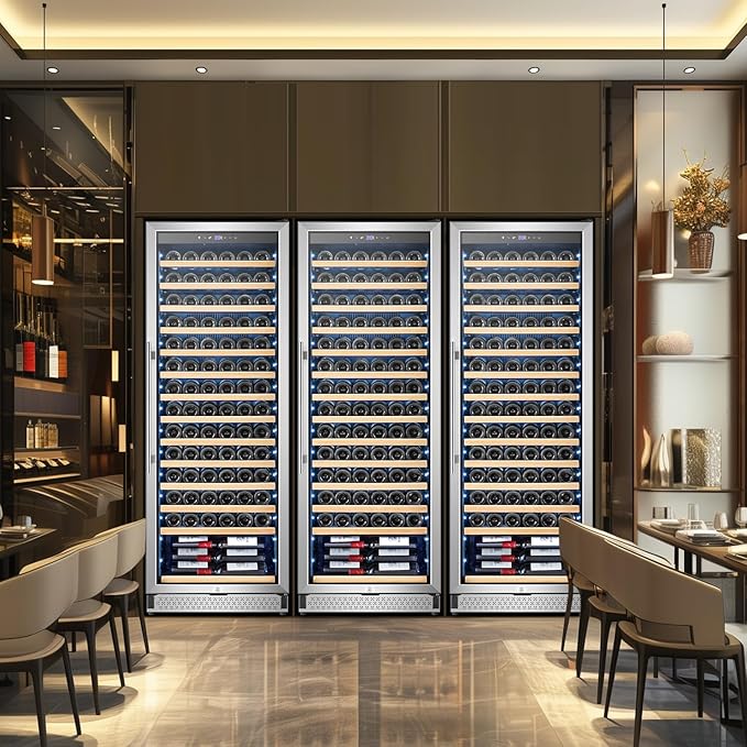 Tylza Upgraded 154 Bottles Wine Cooler Refrigerator, 24 Inch Tall Wine Fridge Built-in or Freestanding with Professional Compressor, Low Noise Fast Cooling and Intelligent Temperature Memory